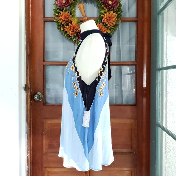 Free People Blue Floral Halter Tunic Top - Picture 3 of 7